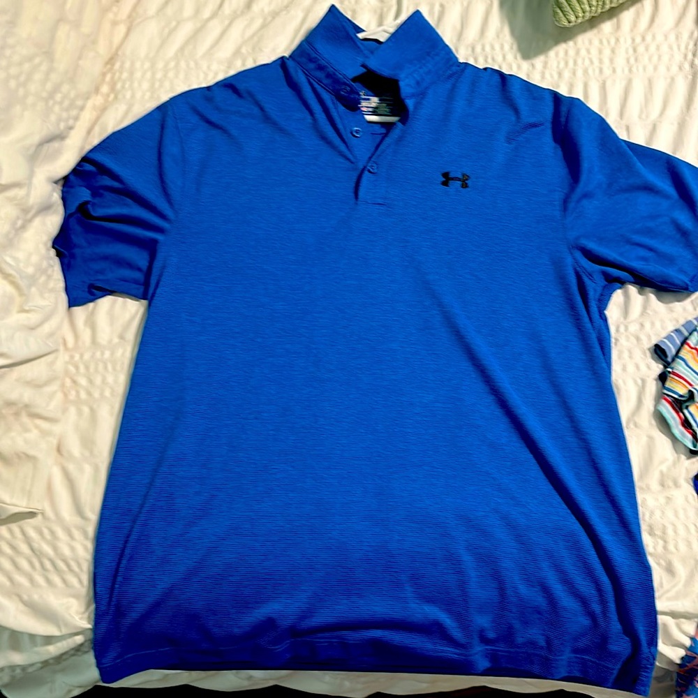 Under armor heatgear, blue with small black stripes.